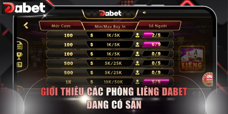 Giới thiệu các phòng Liêng DABET đang có sẵn