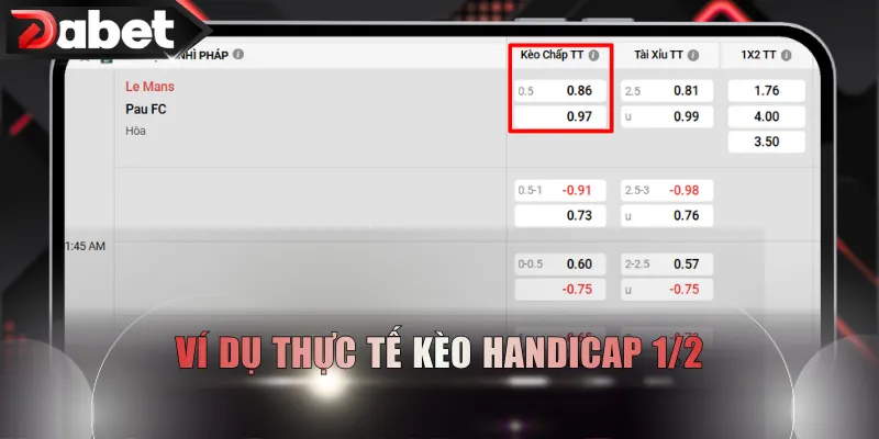 Ví dụ thực tế kèo Handicap 1/2